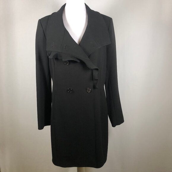 ✨T Tahari Black Ruffled Collar Coat – Elegant & Timeless - Picture 6 of 14